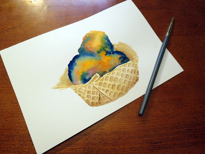 Waffle Galaxy Bowl - Original Watercolor Painting product image (1)