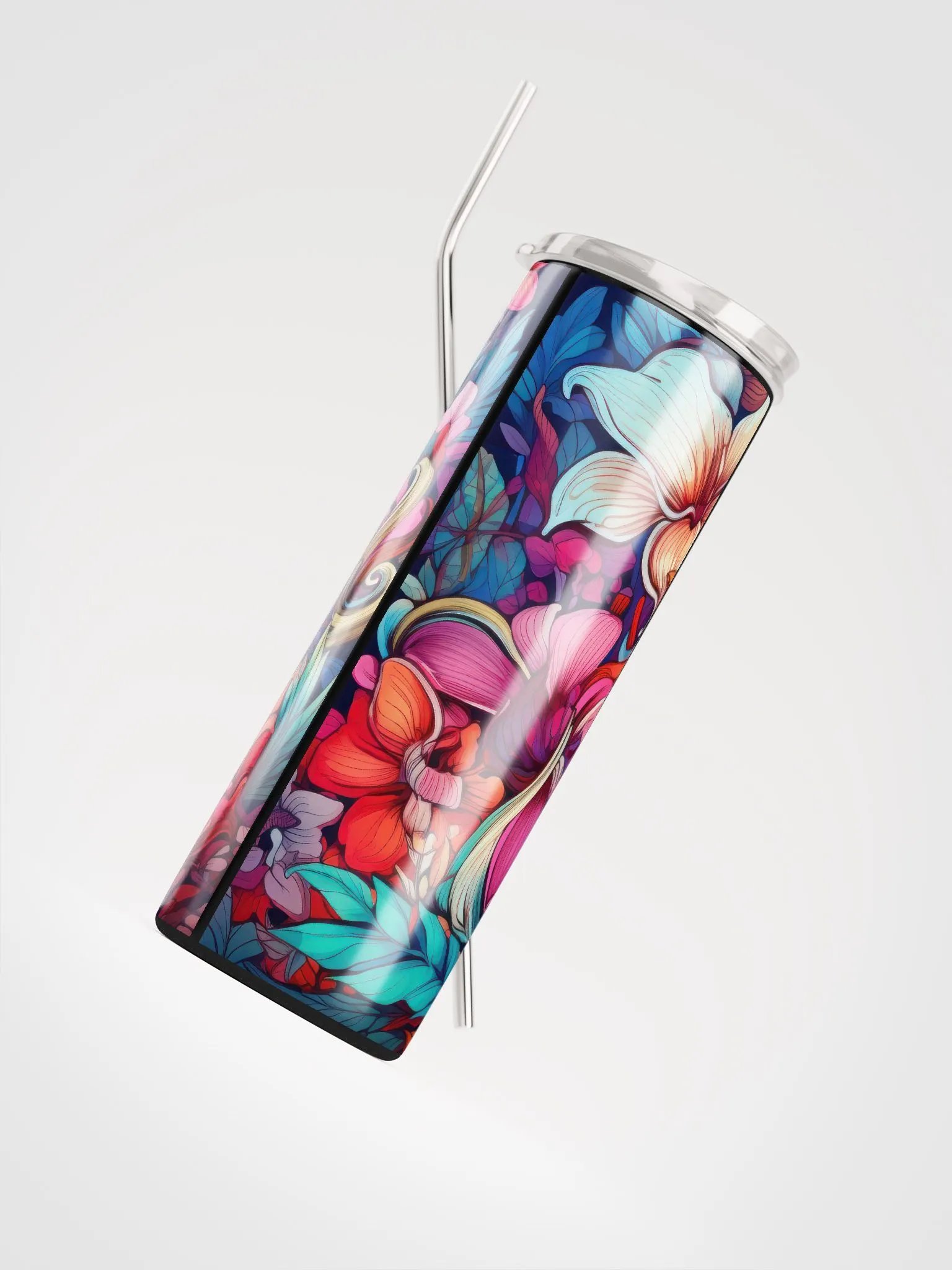 Bohemian Blossoms: Eclectic Floral Stainless Steel Tumbler with Reusable Straw product image (4)