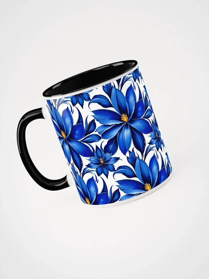 Coffee Mug with Color Inside - Painted Blue Flowers on White product image (2)