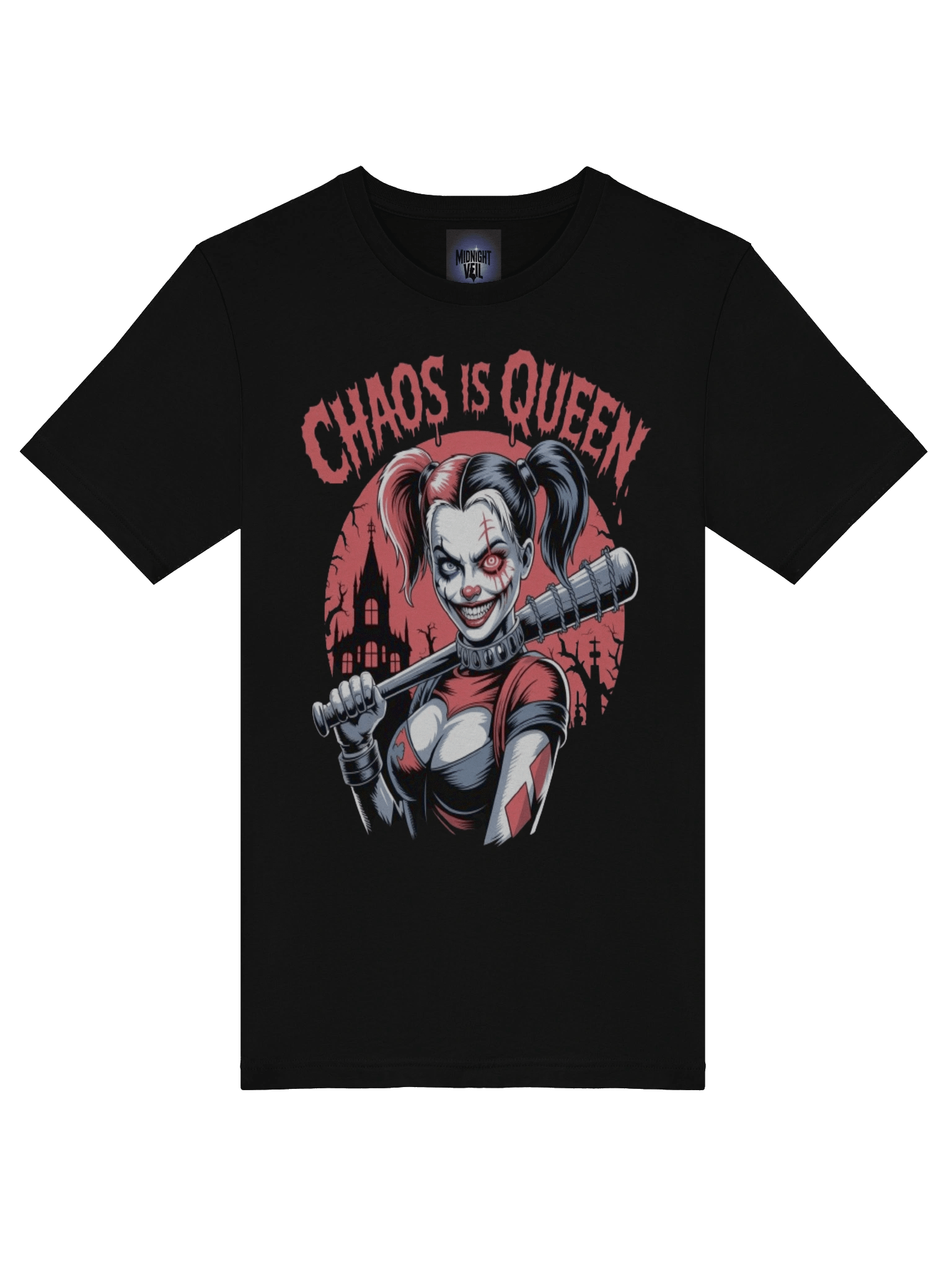 Chaos is Queen: Harley Quinn's Bat-Swinging Sovereignty Graphic Tee product image (7)