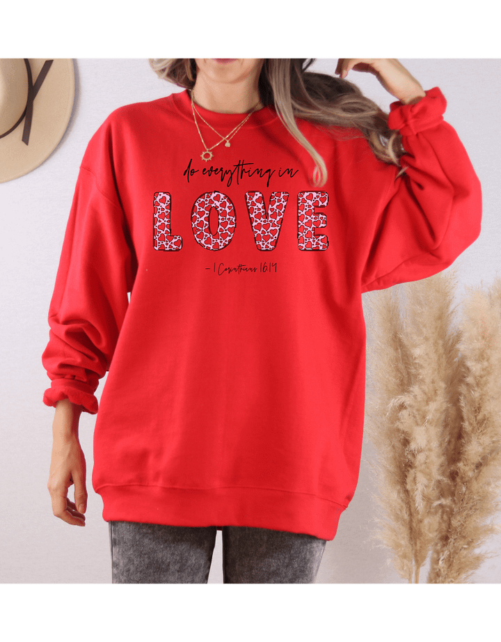 Christian Sweater - Do Everything in Love - 1 Corinthians 16:14 - Red Unisex Sweatshirt for Valentine's Day, Birthdays product image (2)