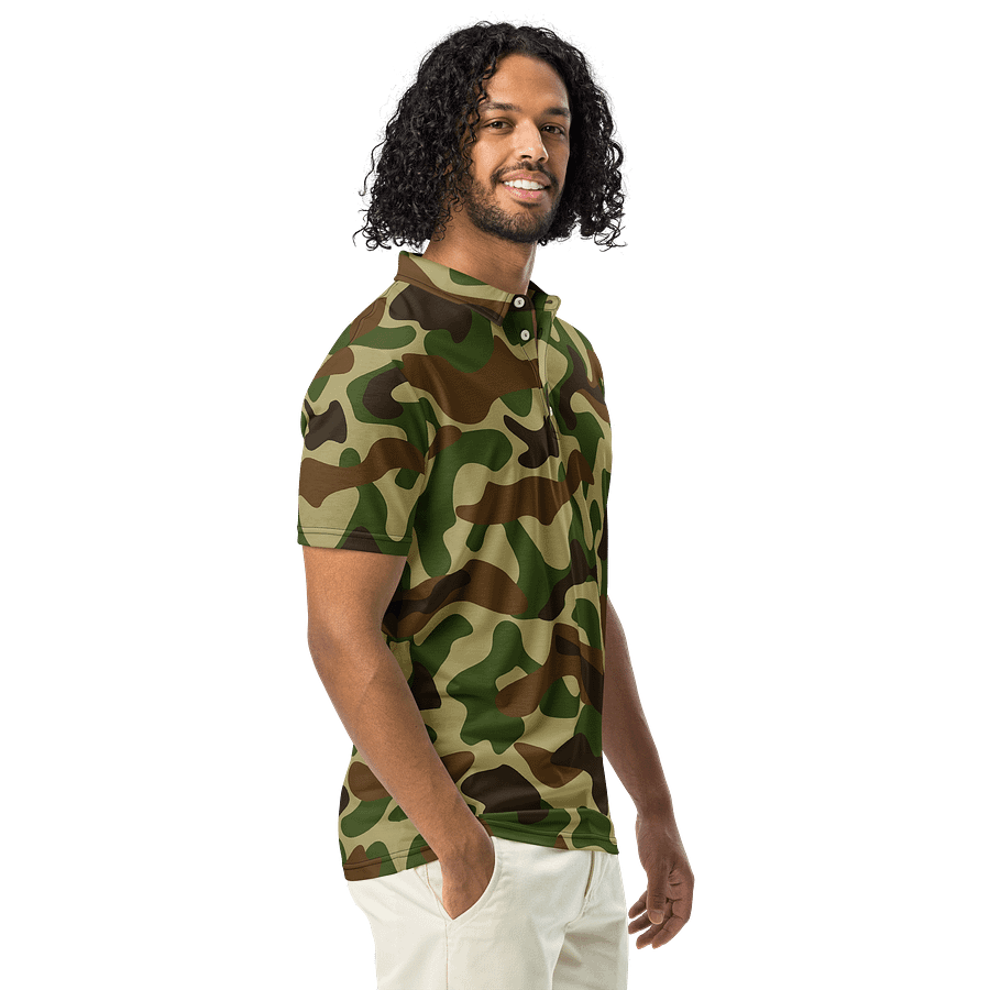 Woodland Green Army Camouflage Military Camo Pattern Slim Fit Polo Shirt product image (1)