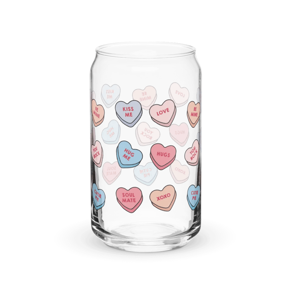 Candy Hearts 16oz Glass with or without lid & straw product image (2)