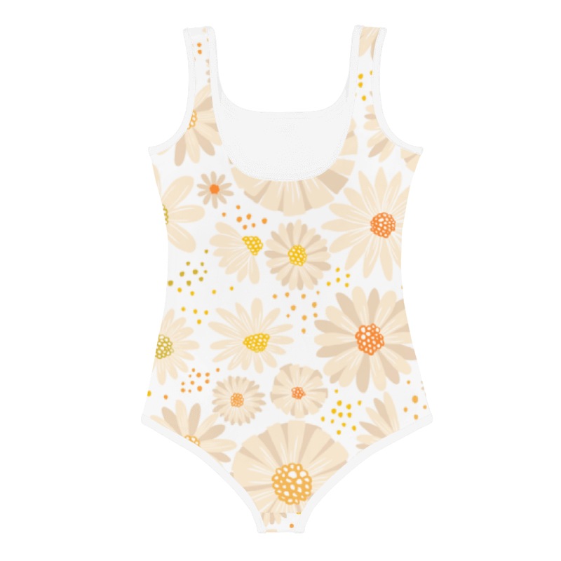 Girls' | One-Piece Swimsuit | BOURNE to Cape Cod™ | Front Logo | Coastal Kids Swimwear | Blue Logo on Daisies product image (6)