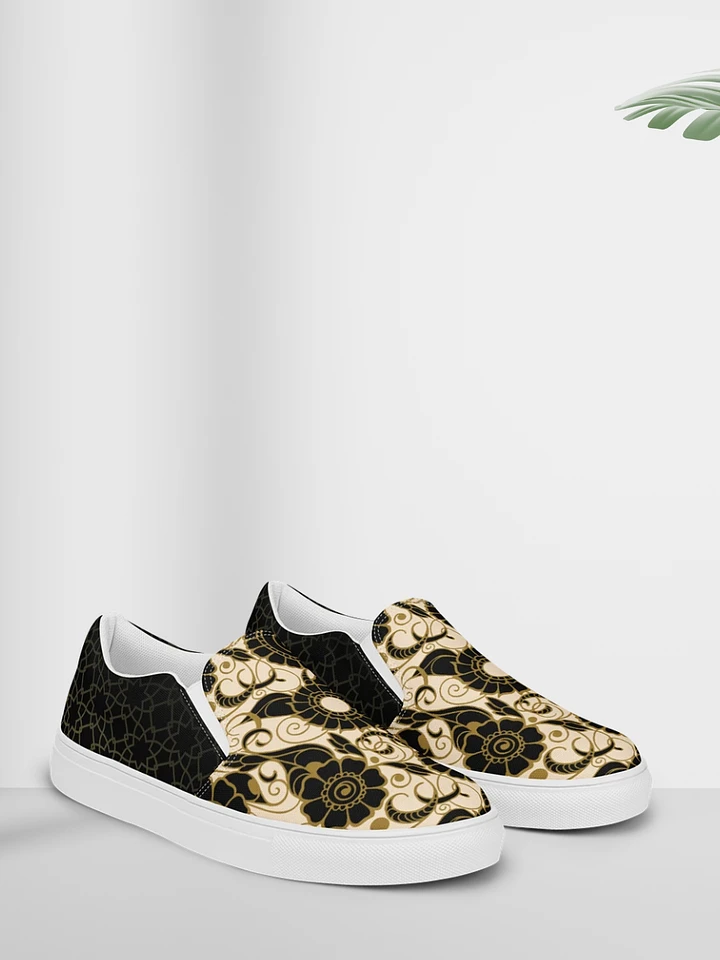 Black And Gold Patterned Slip On Womens Shoes product image (1)