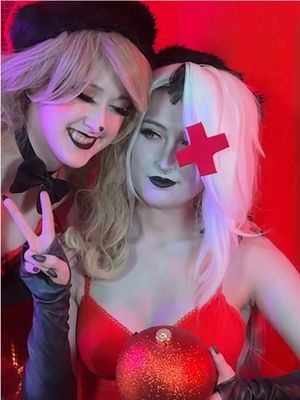 Charlie doesnt understand christmas but shes got the spirit #hazbinhotel #charliemorningstar #vaggie @Mangoloo Cosplays 🔜Anime NYC 
