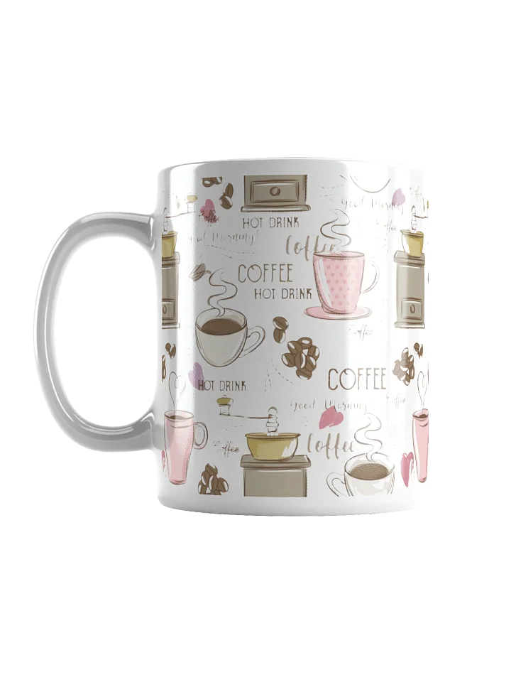 Pastel Coffee Elements and Vintage Pattern Print White Glossy Mug product image (2)