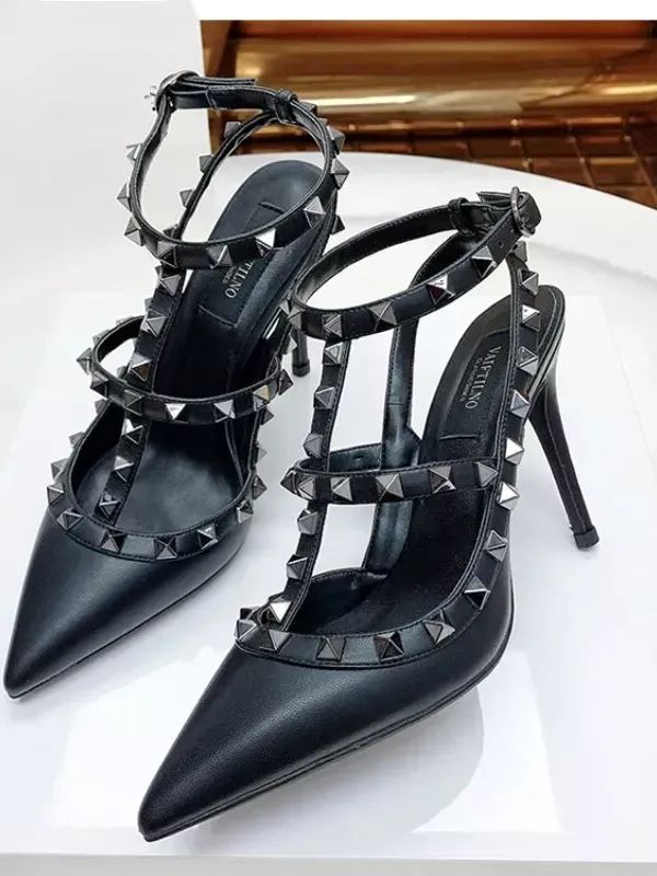 Genuine Leather Sandals Summer Rivets Sequin Pointed Pumps Classic Wedding Shoes product image (4)