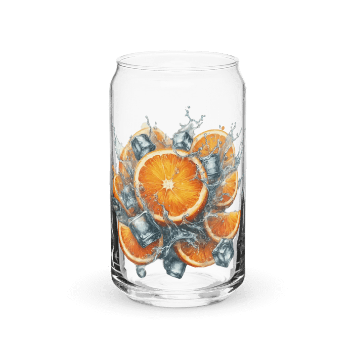 Orange fruit slices floating in the water, water and ice cubes design_01-Can-Shaped Glass product image (1)