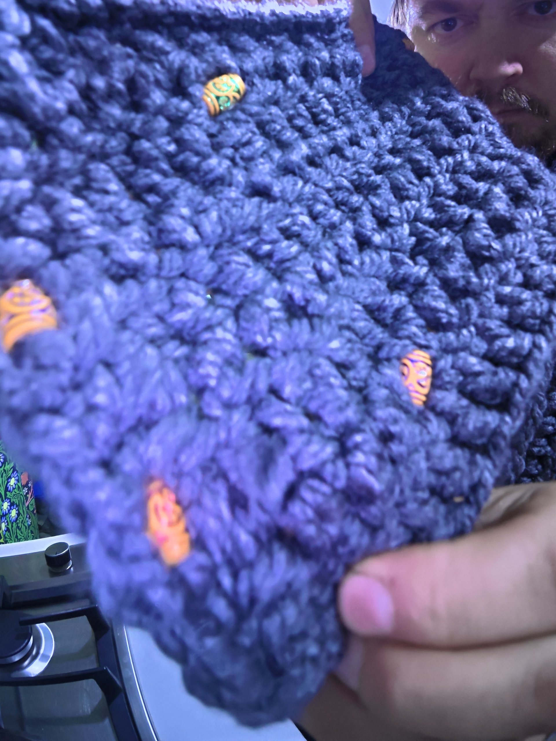 Crocheted Grey Chunky Scarf With Inset Beads - One Off product image (5)