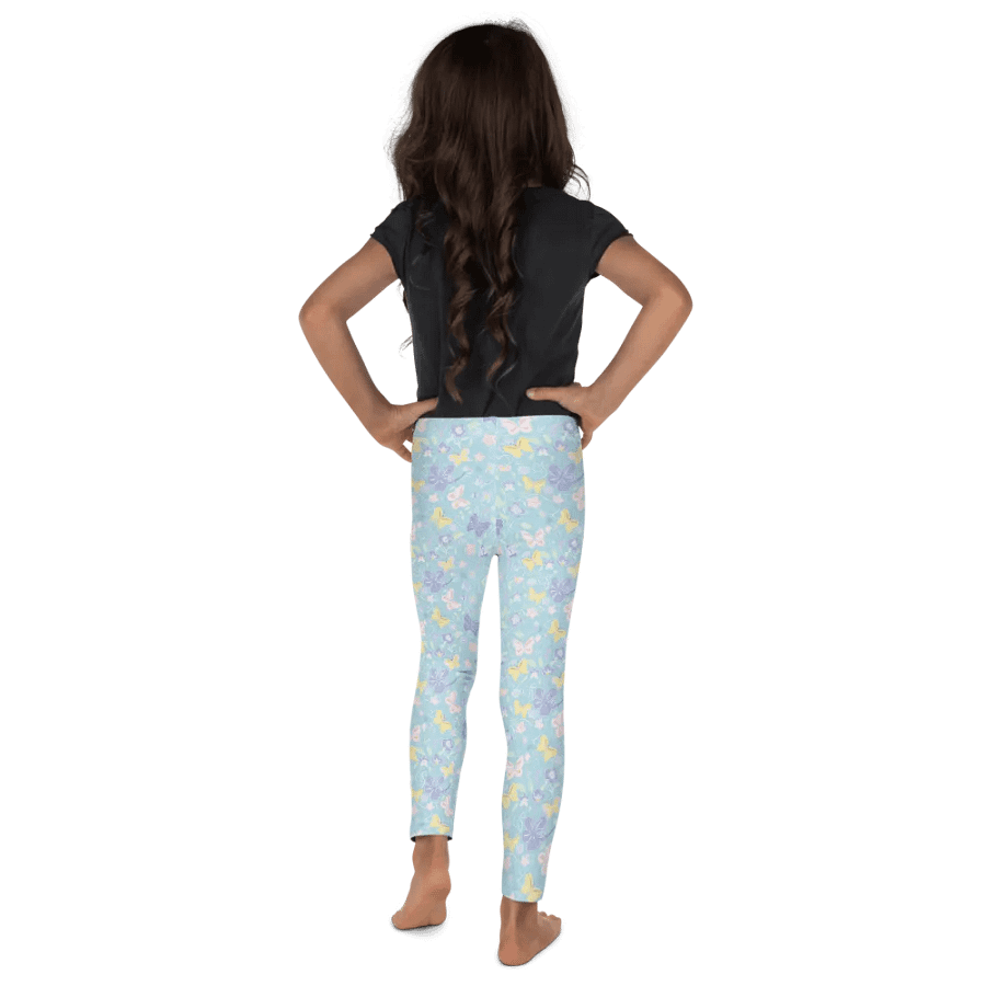 Tiny Spring Print Butterfly Pattern Turquoise Blue Kids Leggings product image (4)