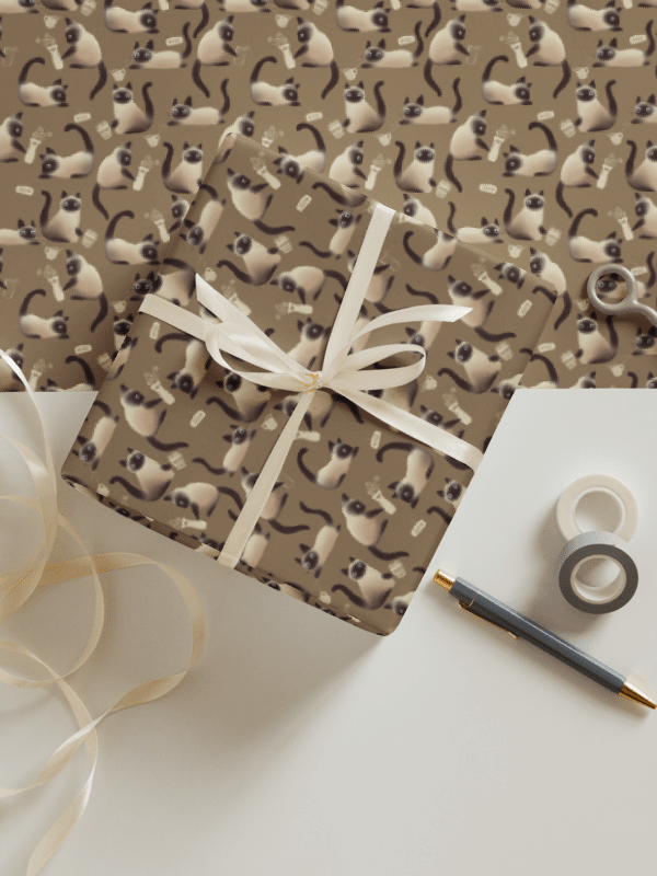 Bad Siamese Cats Knocking Stuff Over Wrapping Paper in Brown, 3 Pack product image (1)
