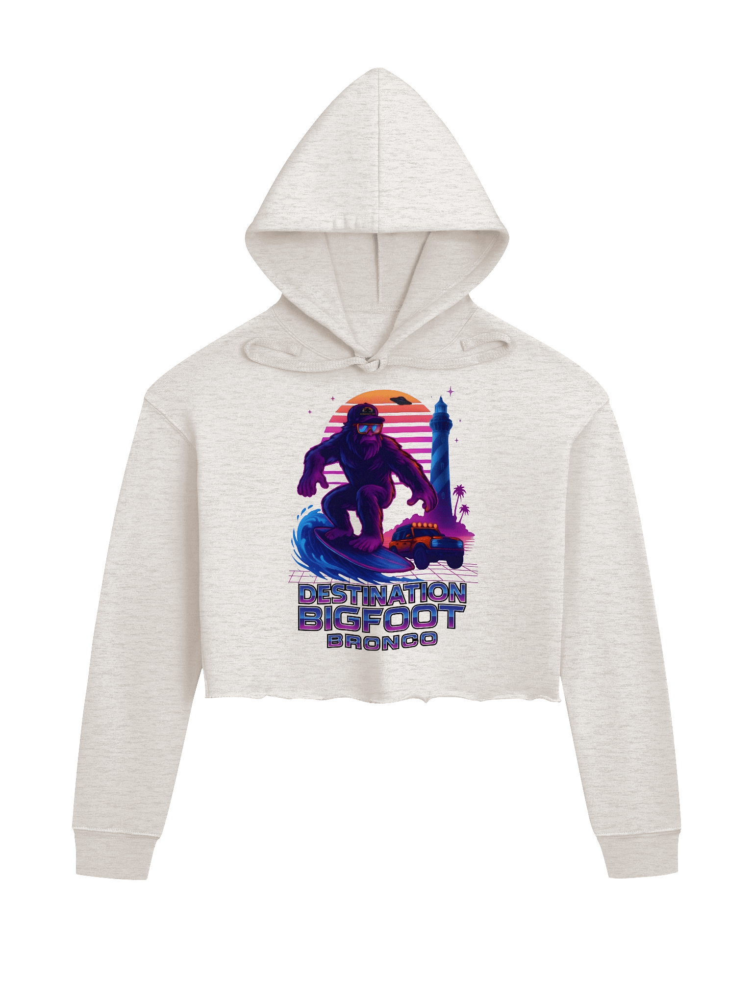 Destination Bigfoot Bronco Synthwave Bella+Canvas Fleece Women's Crop Hoodie (Multiple Colors Available) product image (1)