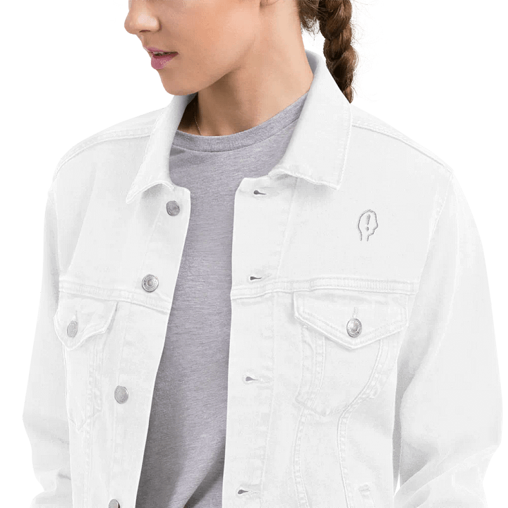 EXCLAIMING MENTALLY (white) embroidered denim jacket product image (1)