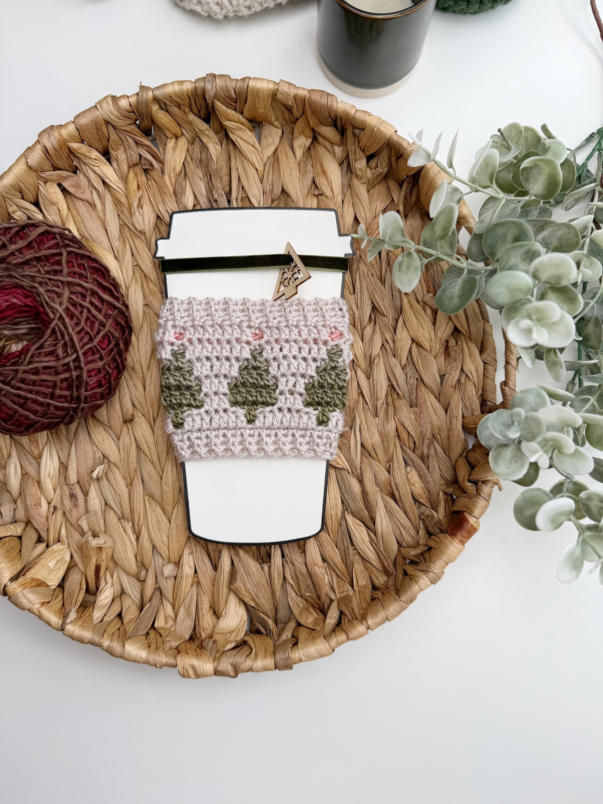 CROCHET PATTERN + VIDEO Holiday Coffee Cup Sleeve - 4 designs, Winter Mug Cozy Pdf, Christmas Trees & Festive printable product image (5)