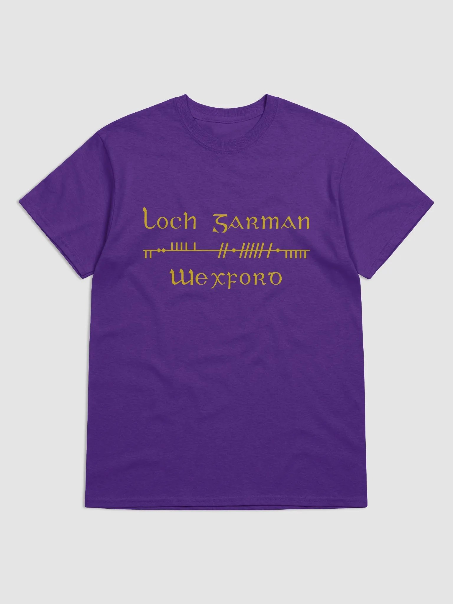 Wexford/Loch Garman Scholastic style Ogham purple printed T-shirt product image (1)