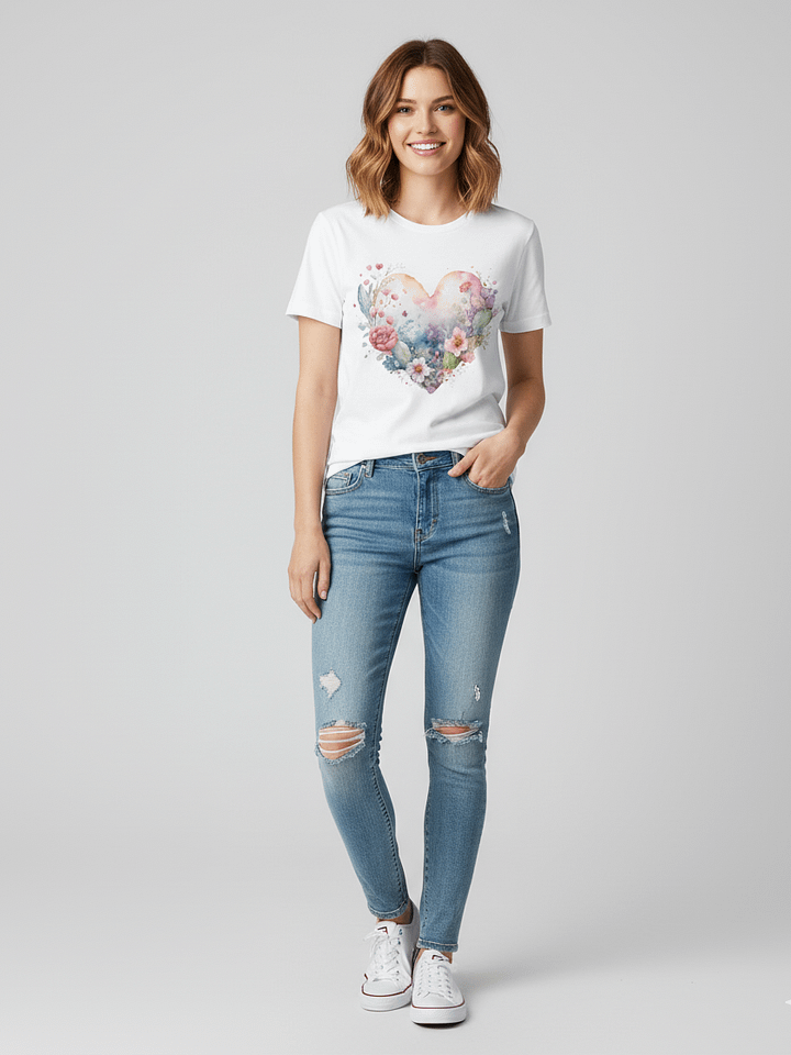 Floral Heart Watercolor T-Shirt product image (1)