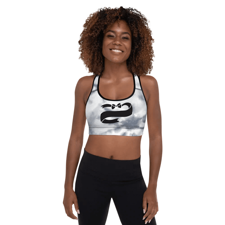 Gray tie dye background colour with Black ribbon design-All-Over Print Padded Sports Bra product image (1)