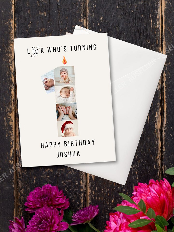 1st Birthday Number Photo Card Canva Template product image (2)