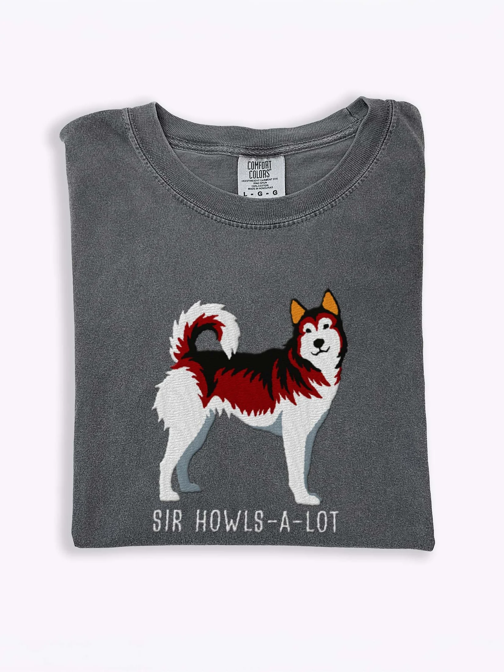 Sir Howls-A-Lot T-Shirt(Embroidered) of a Siberian Husky(Red) product image (1)