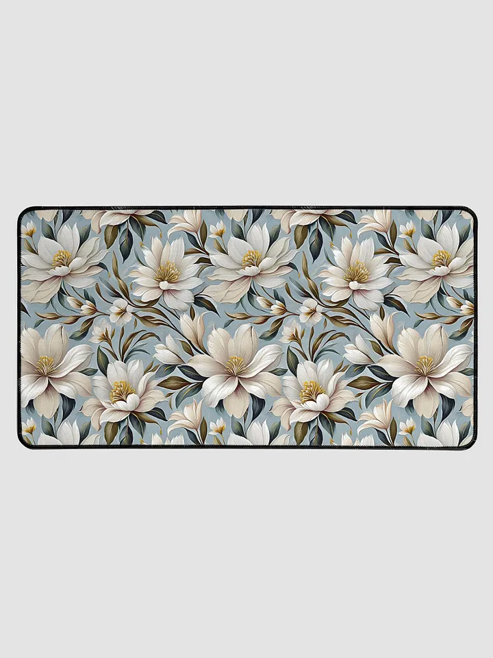 Desk Mat (31.5x15.5 inches) - White and Beige Flowers on a Light Blue Background product image (1)
