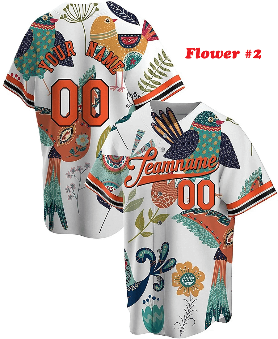 Authentic Baseball Jersey Collection, Personalized Sport Jersey, Hawaiian Multi Colorful, Special Beautiful Flowers, Custom Name and Number product image (133)