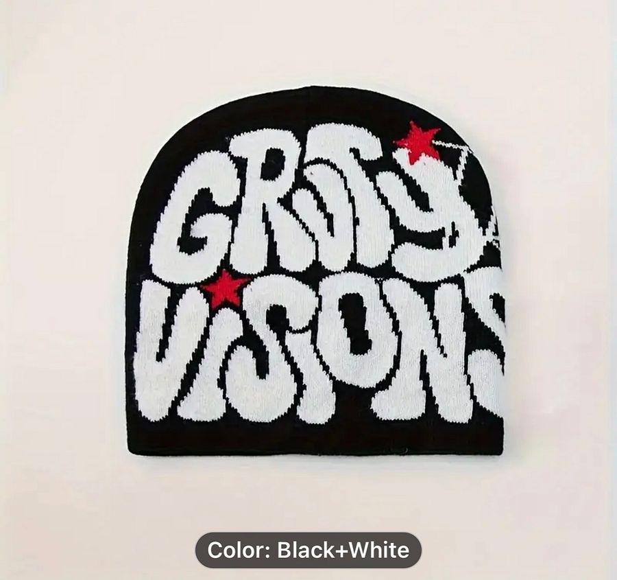 Gothic Letter Jacquard Y2K Beanie Hip Hop Color Block Knit Hats Elastic Skull Cap Breathable Beanies Unisex product image (9)