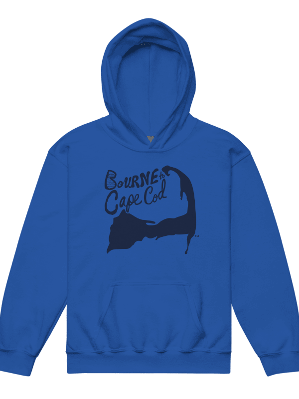 Boys' | BOURNE to Cape Cod™ | DTG Vintage Print | Youth Heavy Blend Hooded Sweatshirt | Rugged, Cozy, Adventure-Ready | Navy Logo product image (6)
