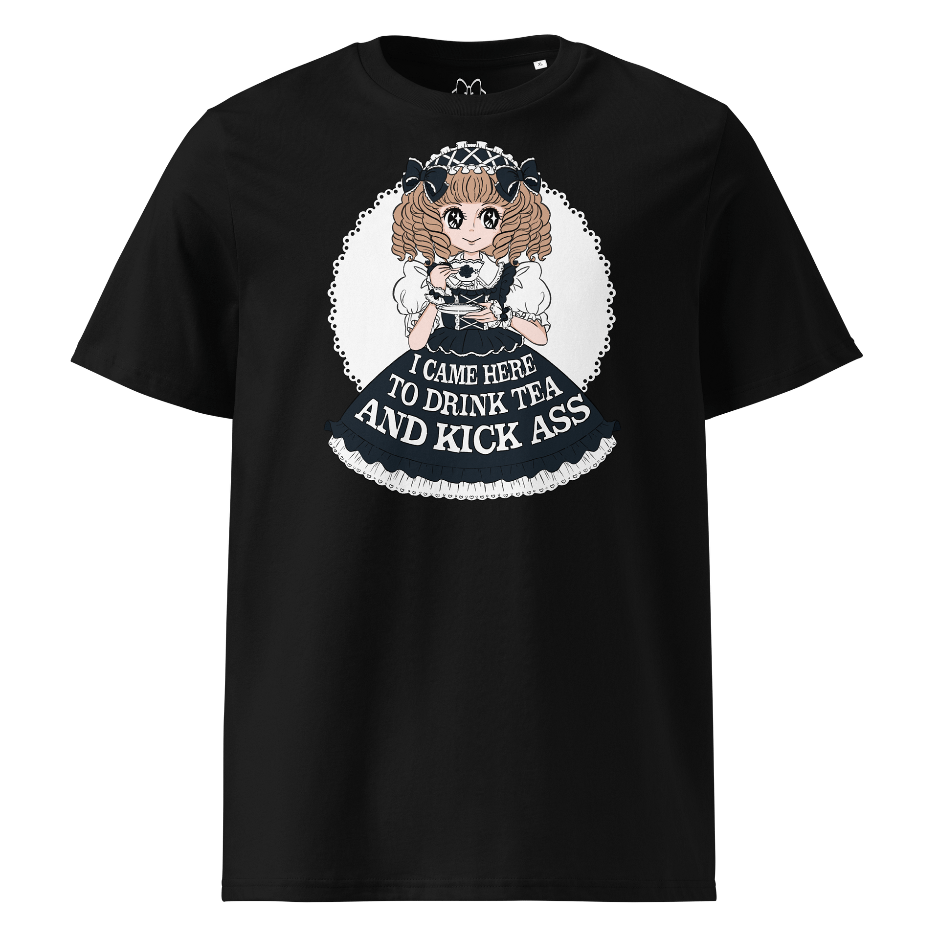 𝑼𝑺𝑨 I Came Here to Drink Tea & Kick Ass (Oldschool, Black(B)) organic cotton t-shirt product image (1)