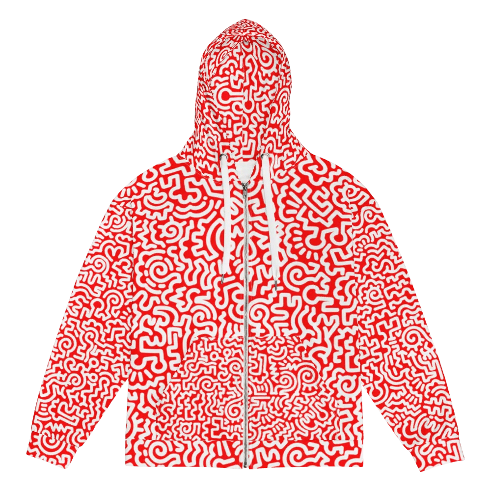 White On Red Doodle Zip Hoodie product image (1)