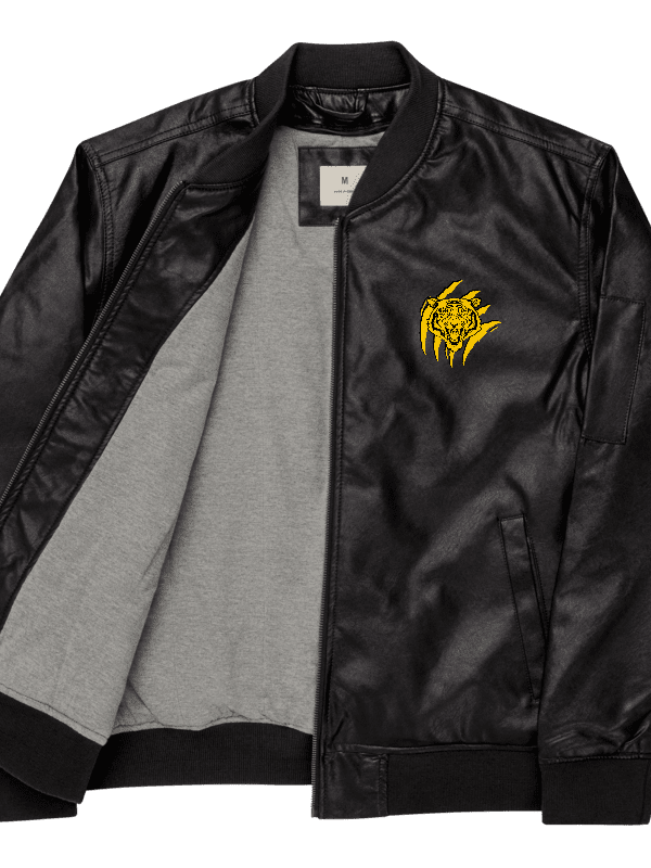 Chamarra bomber de piel sintética con diseño de tigre rugiente product image (1)