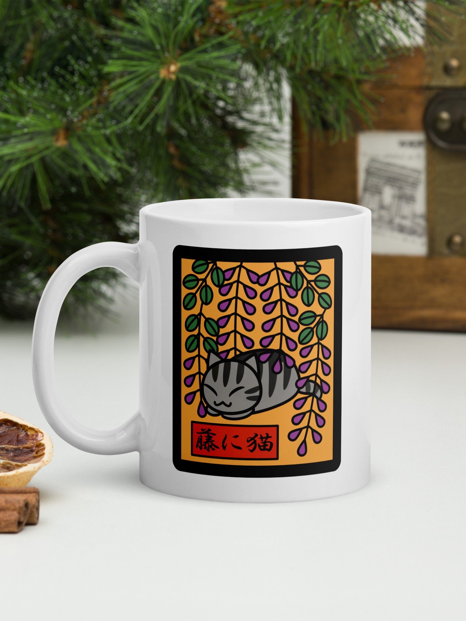 April Hanafuda Japanese Playing Card Cat 11 oz Mug product image (2)