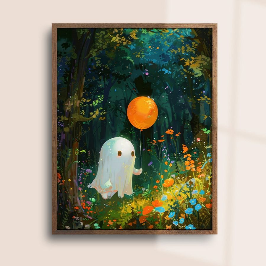 Cute Ghost with a Balloon Whimsical Halloween Art Print product image (12)