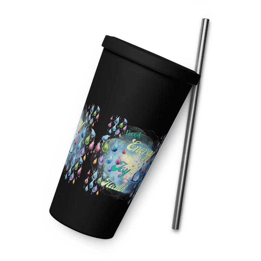 Insulated Tumbler with straw with beautiful swirly  water drop splash and drops design, product image (8)