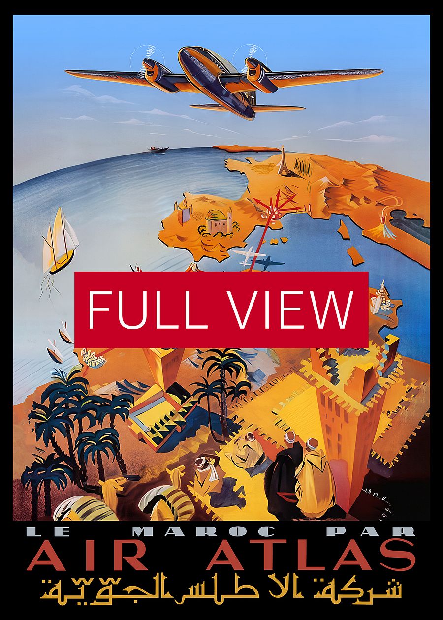 Morocco, Air Atlas, 1951 (Very Rare poster, Enhanced) — retro travel poster, vintage travel print product image (3)