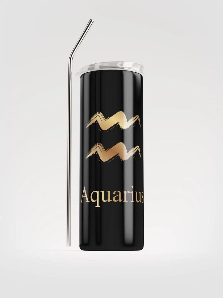 Golden Aquarius Sign Stainless Steel Tumbler: Zodiac Elegance! ♒ product image (1)