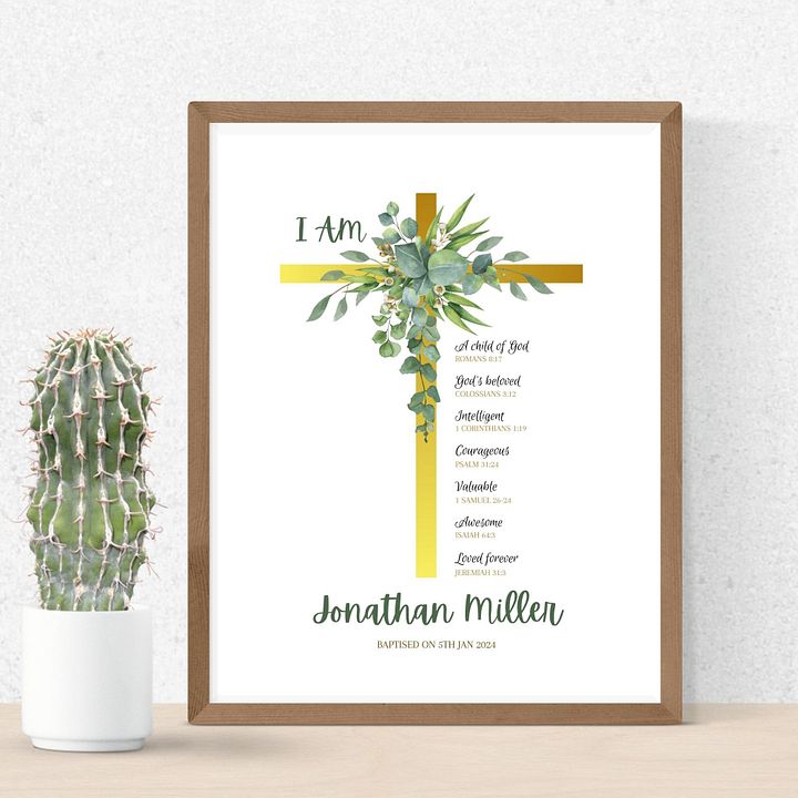 Green Leaves Eucalyptus On Crucifix Baptism Canva Template product image (2)