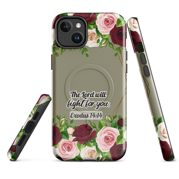 The Lord will Fight for You Exodus 14:14, Inspirational Gift, Tough iPhone Magnetic Case Scripture, Sunflower Bible Verse, MagSafe® iPhone® Tough Case, iPhone 14, iPhone 15, iPhone 16, Pro, Pro Max, P product image (1)