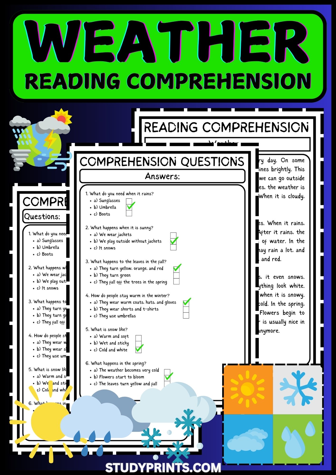 weather reading comprehension activities for grade 1 product image (1)