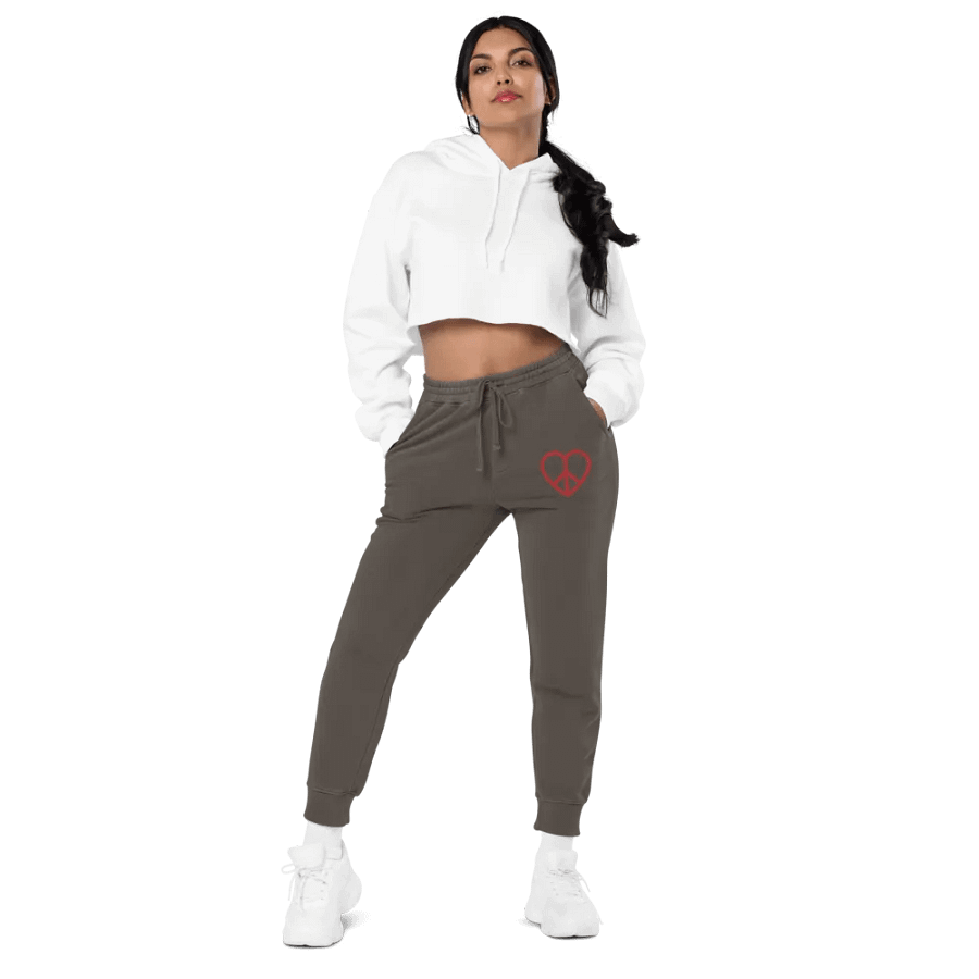 Embroidered Peace-Heart Sweatpants with Pockets (Red Heart) product image (11)
