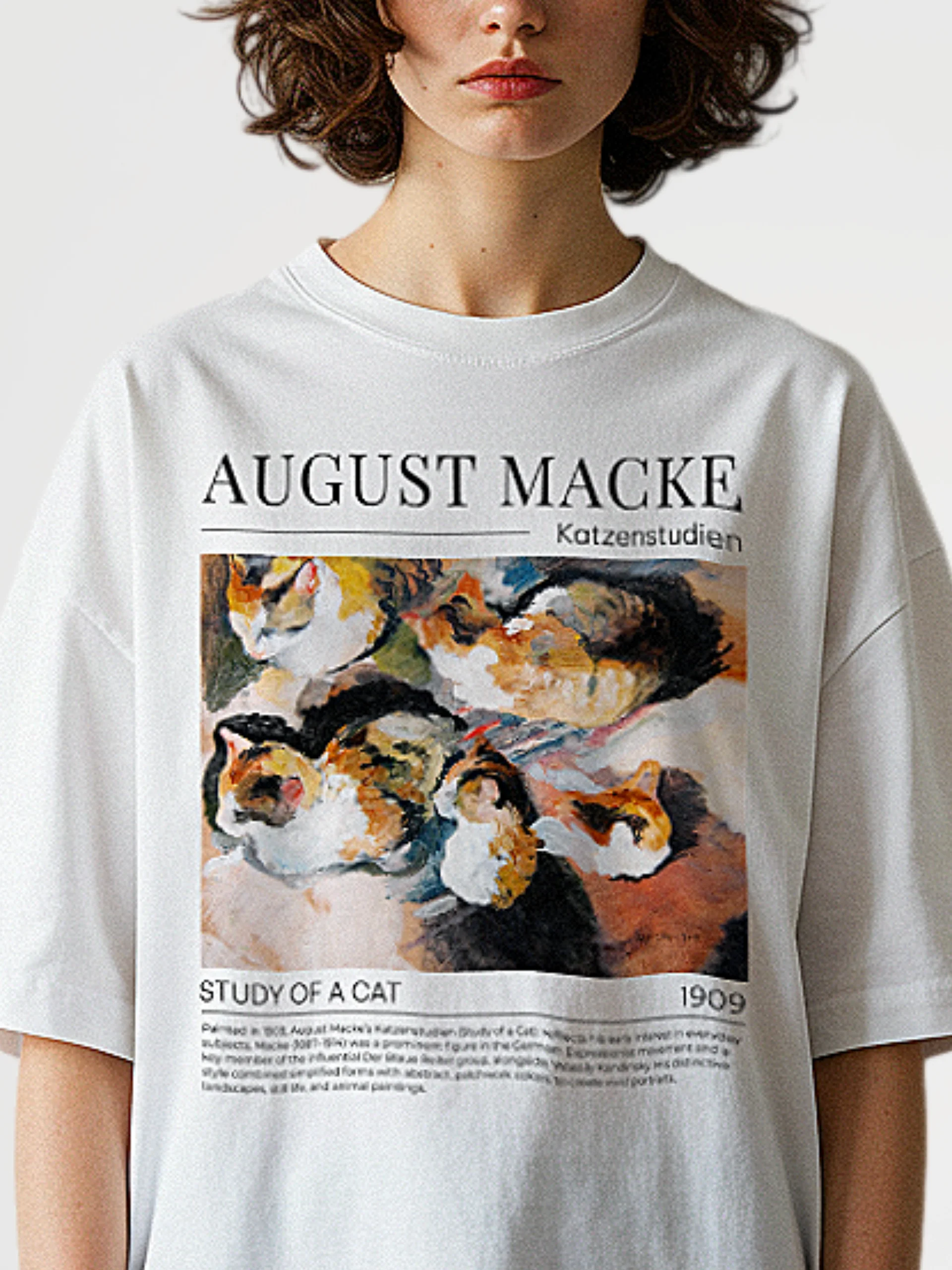 Study of a Cat, August Macke – Relaxed Fit Heavyweight Unisex Cotton T-Shirt product image (3)