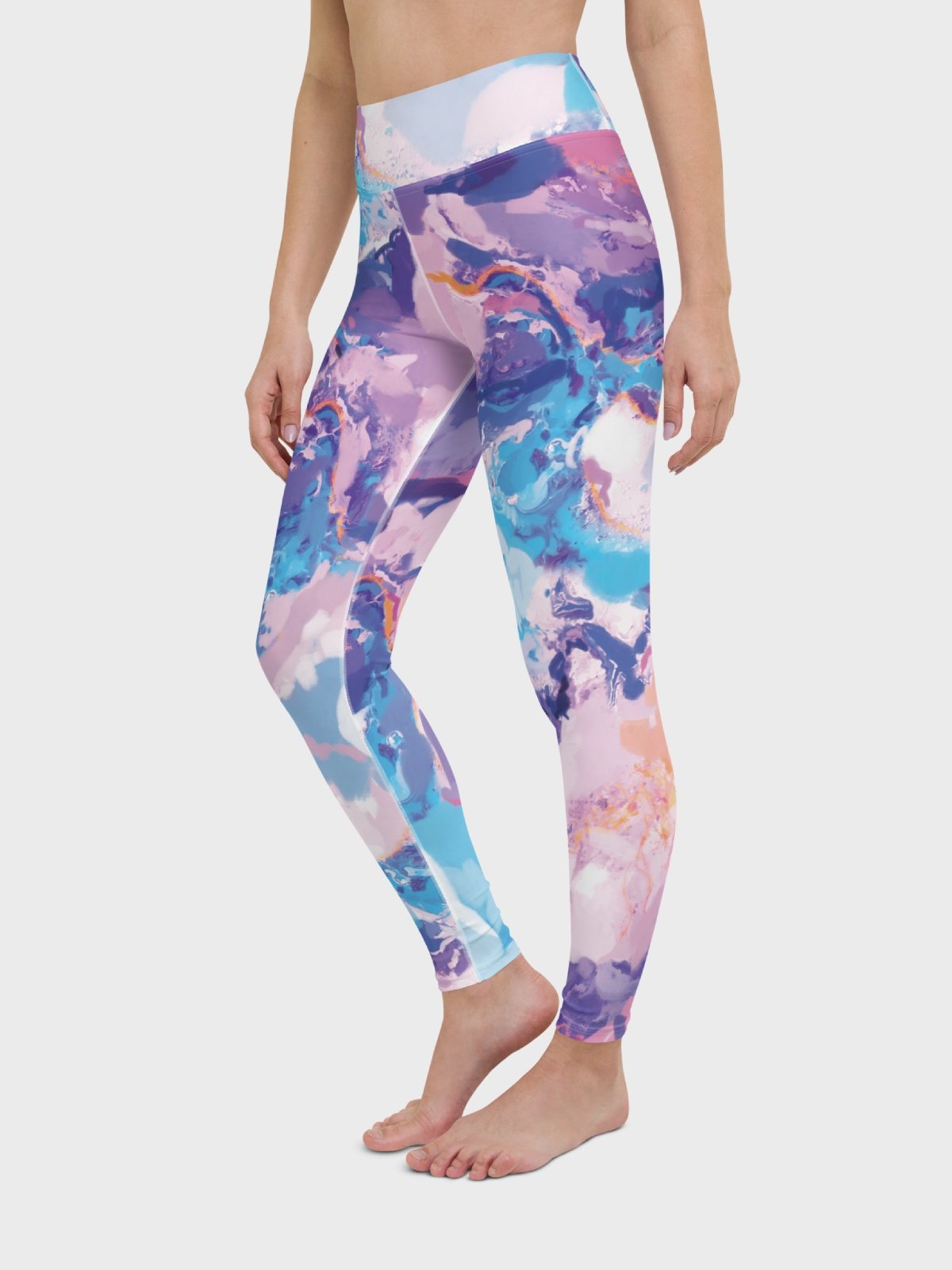 High-Waisted Leggings "Marble Effect Pastel Blue Purple Dreamy Waves" product image (3)