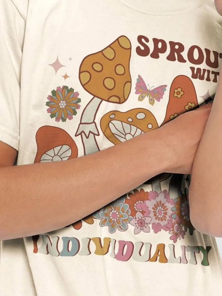 Groovy Florals & Mushrooms Graphic T-Shirt - Sprout with Individuality Retro Mushroom Lovers Tee product image (2)