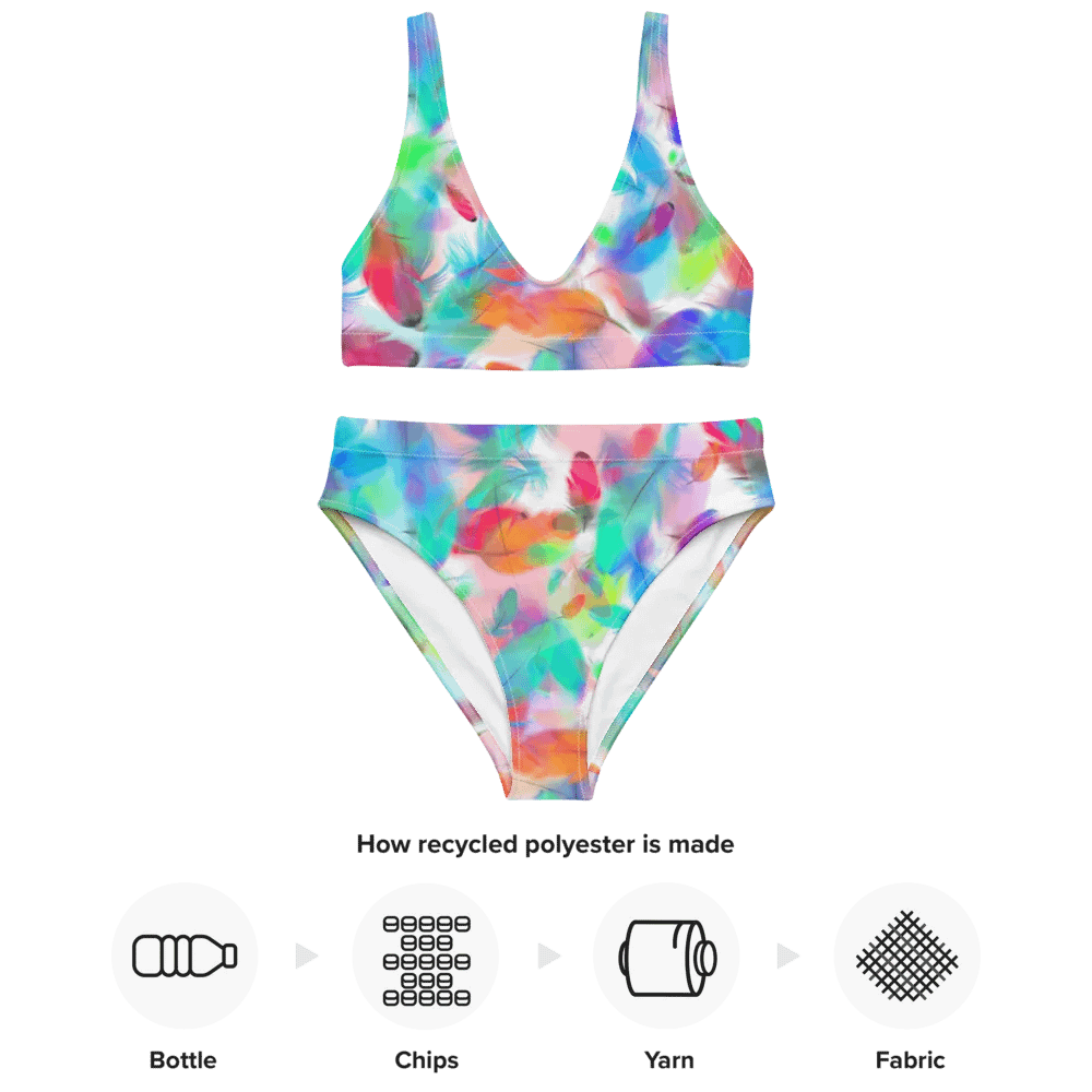 Colorful Feather Pattern Design High Waisted Bikini - v2 product image (3)