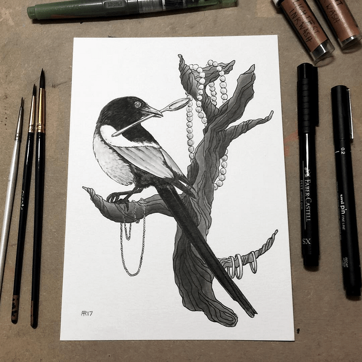 original painting : magpie product image (2)