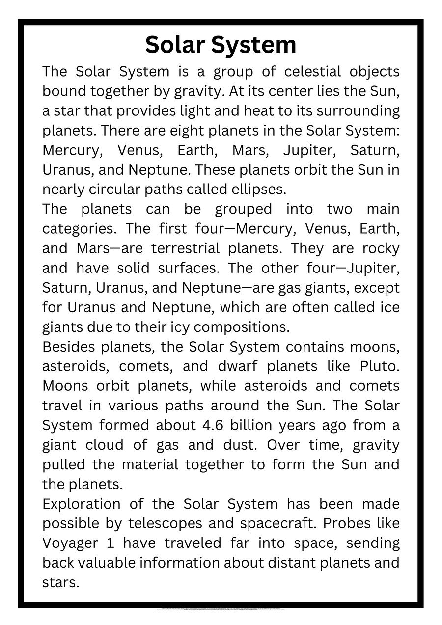 Solar System Reading Passage with Six Multiple Choice Questions product image (2)