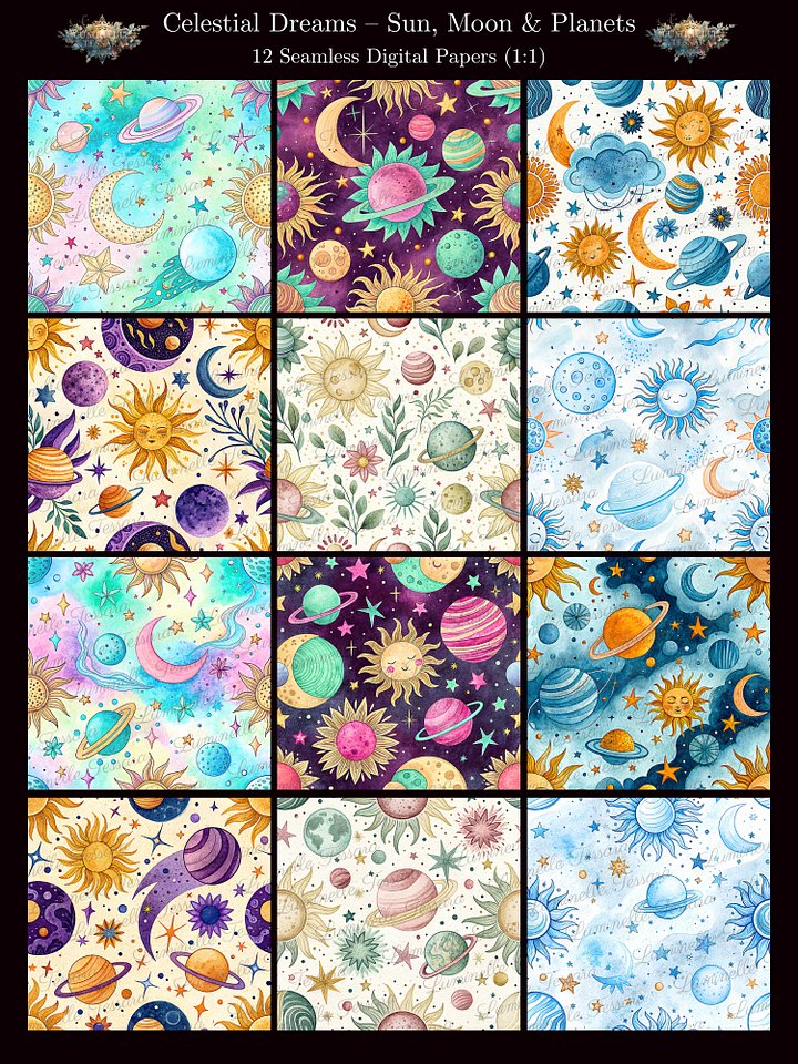 Celestial Dreams - Sun, Moon, and Stars Digital Paper Bundle product image (1)