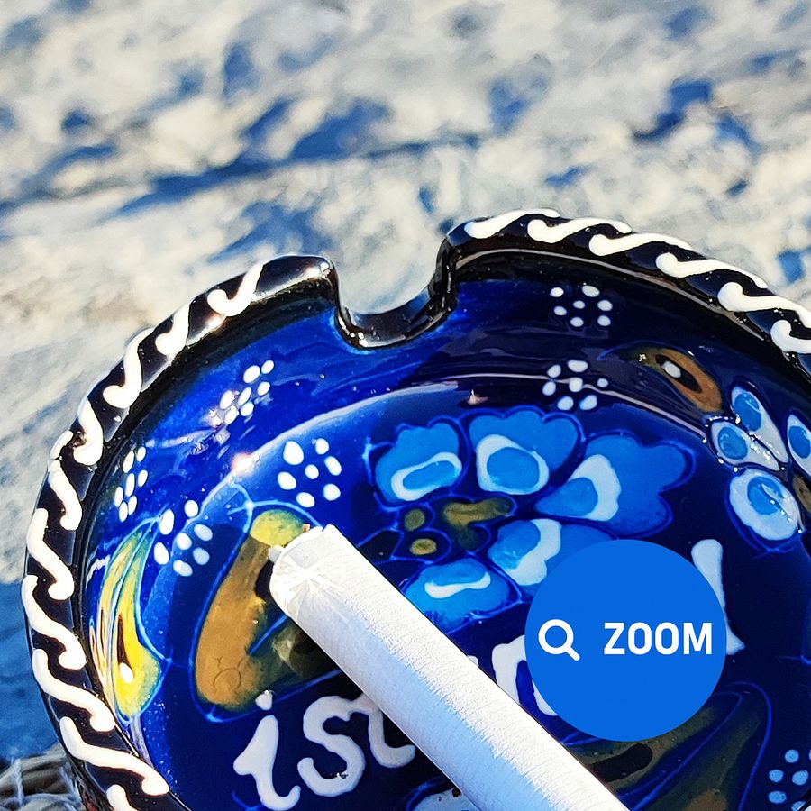 Handmade Blue Ceramic Ashtray - Turkish Iznik Style Decor, 7 cm — handmade pottery product image (6)
