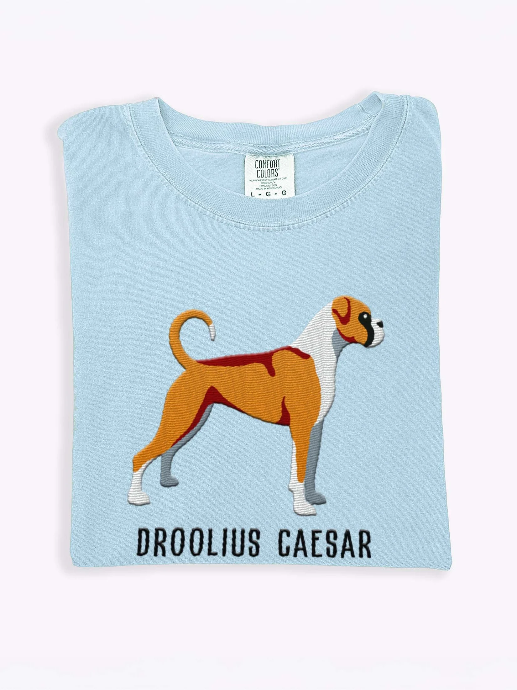 Droolius Caesar T-Shirt(Embroidered) of a Boxer(Tan & White) product image (1)