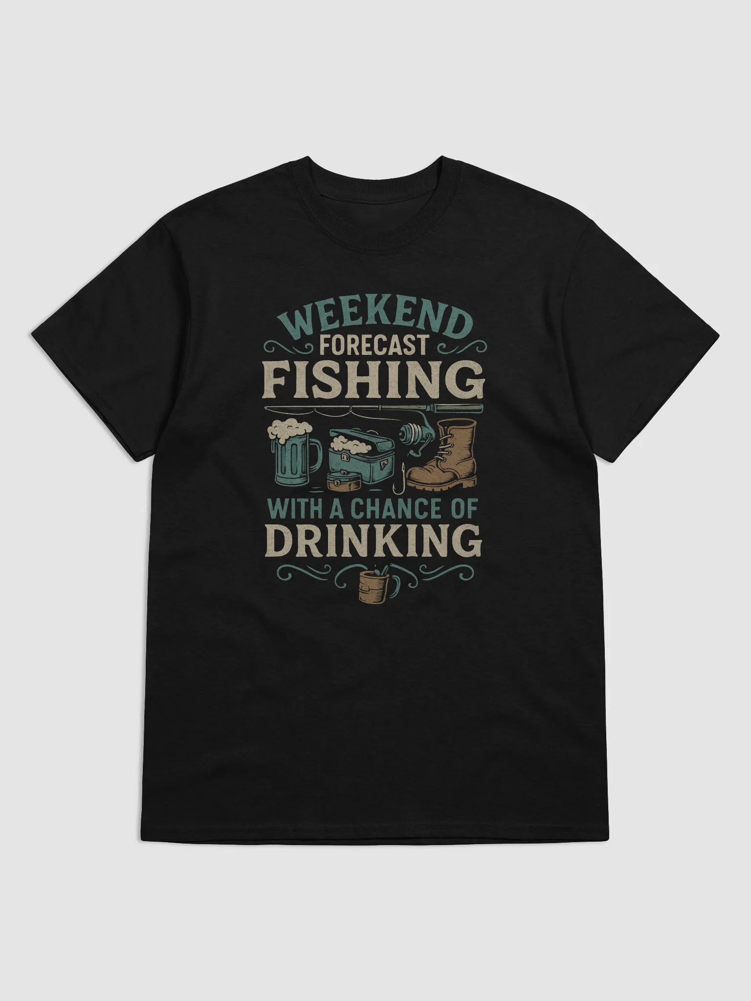 Weekend Forecast: Fishing with a Chance of Drinking – Funny Outdoor Graphic Tee product image (1)